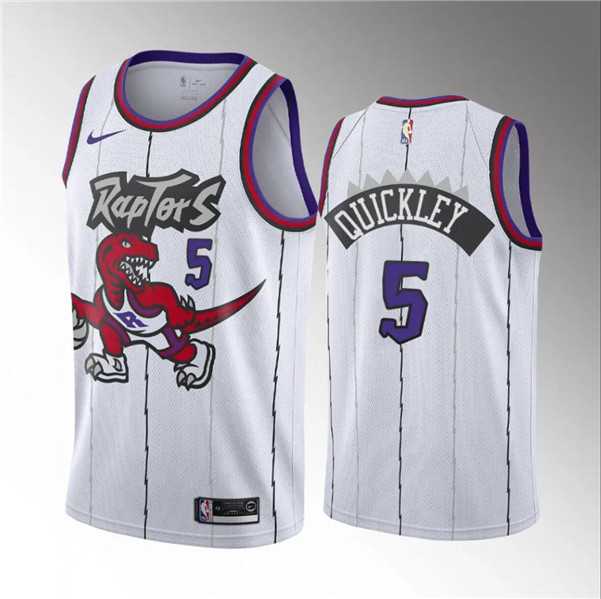 Mens Toronto Raptors #5 Immanuel Quickley White Classic Edition Stitched Basketball Jersey Dzhi->toronto raptors->NBA Jersey